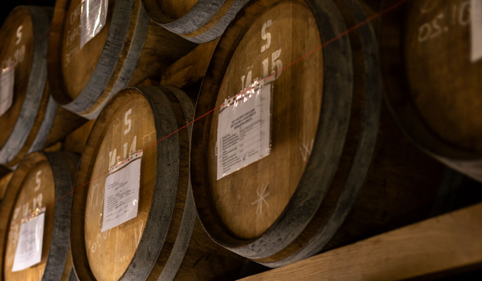 individual whisky cask with markings and identification