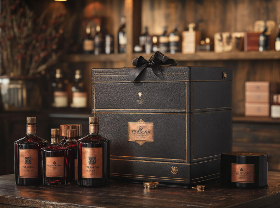 Luxury whisky bottles in presentation case representing premium Scotch whisky and refined packaging design